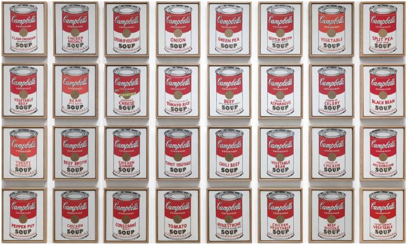 Série iconique des boîtes de soupe Campbell par Andy Warhol, emblème du Pop Art et de la société de consommation américaine